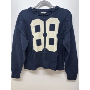 Aaron & Amber Relaxed Varsity Sporty 88 Cotton Cable Knit Sweater Small #15